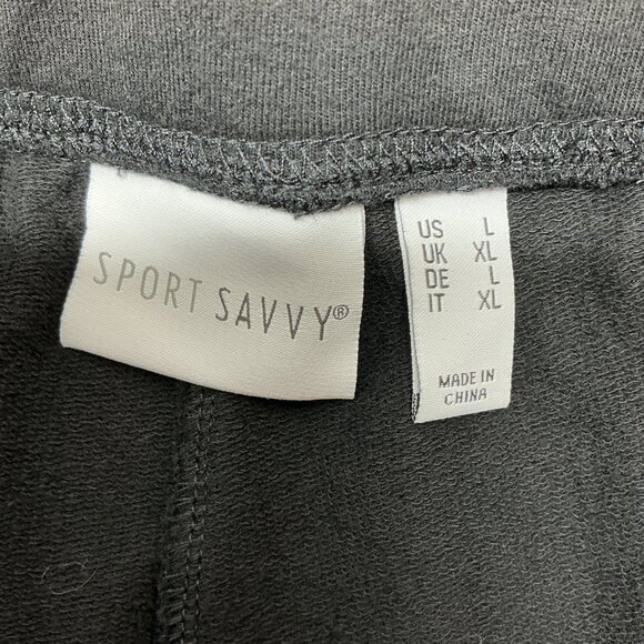 Large Set Sport Savvy Striped/Solid French Terry Short Sleeve & Crop Pant Set - Picture 7 of 13